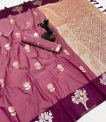 Wine soft silk saree with zari weaving & floral motifs