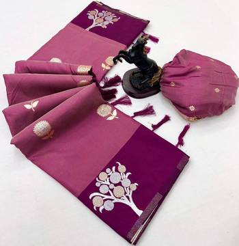 Wine soft silk saree with zari weaving & floral motifs 2