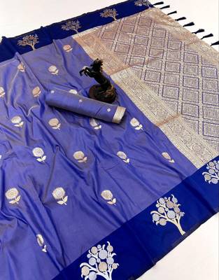 Purple soft silk saree with zari weaving & floral motifs 1