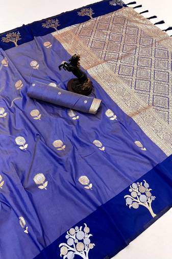 Purple soft silk saree with zari weaving & floral motifs