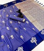 Purple soft silk saree with zari weaving & floral motifs