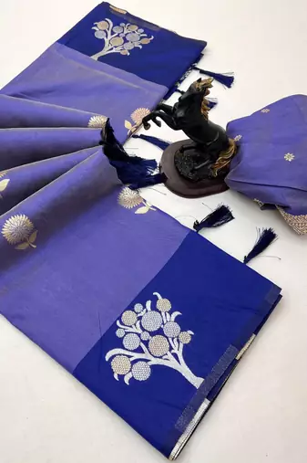 Purple soft silk saree with zari weaving & floral motifs
