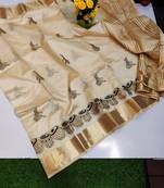 Cream tussar silk saree with kalamkari design & embroidery work
