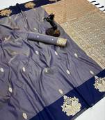 Navy blue soft silk saree with zari weaving & rajhans motifs
