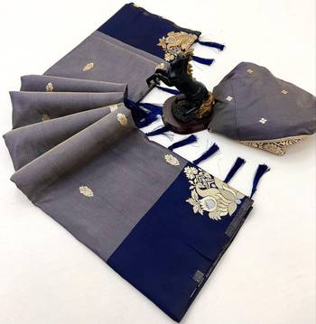 Navy blue soft silk saree with zari weaving & rajhans motifs 2