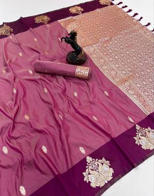 Wine soft silk saree with zari weaving & rajhans motifs 1