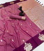 Wine soft silk saree with zari weaving & rajhans motifs