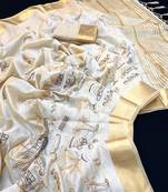 Cream tussar silk saree with kalamkari design & embroidery work