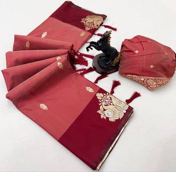 Orange soft silk saree with zari weaving & rajhans motifs 2