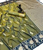 Green premium soft silk saree with zari weaving & floral border