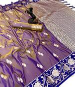 Purple premium soft silk saree with zari weaving & floral border