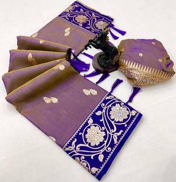 Purple premium soft silk saree with zari weaving & floral border 2