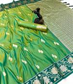Parrot green premium soft silk saree with zari weaving & floral border