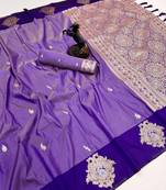 Purple soft silk saree with zari weaving & floral motifs
