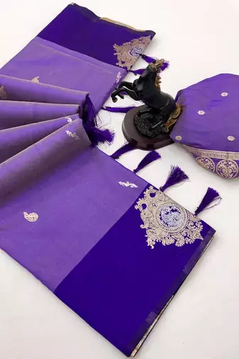 Purple soft silk saree with zari weaving & floral motifs