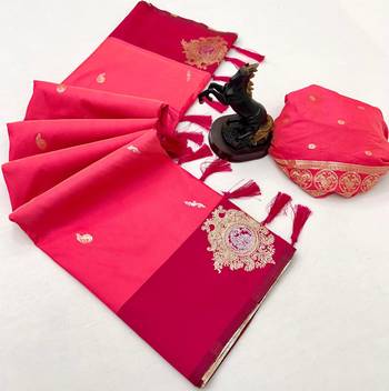 Pink soft silk saree with zari weaving & floral motifs 2