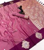Wine soft silk saree with zari weaving & floral motifs