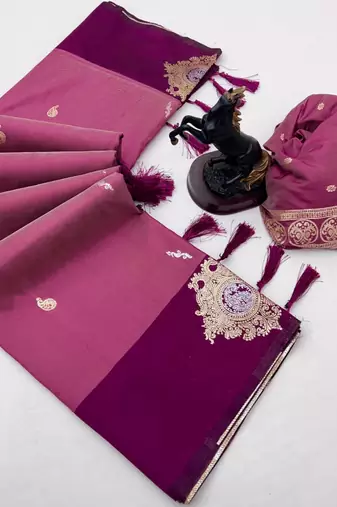 Wine soft silk saree with zari weaving & floral motifs