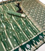 Green soft silk saree with zari weaving & striped motifs