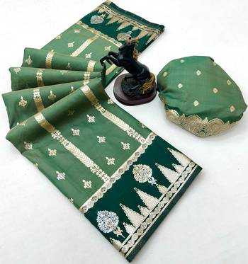 Green soft silk saree with zari weaving & striped motifs 2