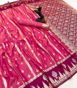 Pink soft silk saree with zari weaving & striped motifs