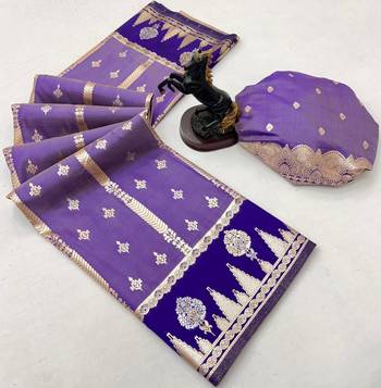 Purple soft silk saree with zari weaving & striped motifs 2