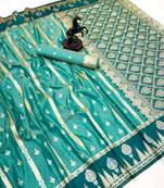 Light green soft silk saree with zari weaving & striped motifs
