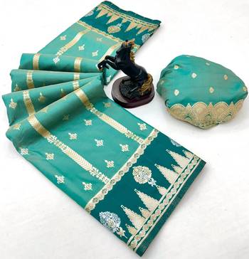 Light green soft silk saree with zari weaving & striped motifs 2