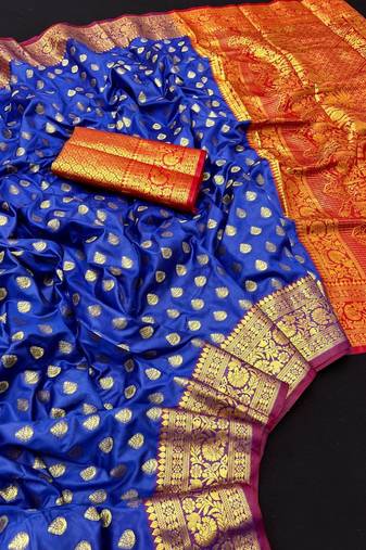 Royal blue soft banarasi silk saree with zari weaving & rich pallu