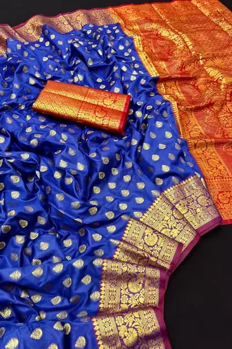 Royal blue soft banarasi silk saree with zari weaving & rich pallu