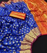 Royal blue soft banarasi silk saree with zari weaving & rich pallu