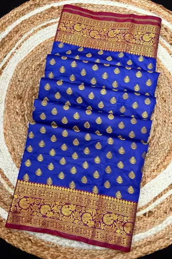 Royal blue soft banarasi silk saree with zari weaving & rich pallu