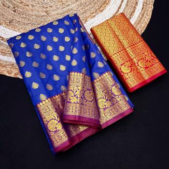 Royal blue soft banarasi silk saree with zari weaving & rich pallu 3