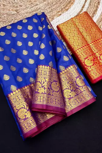 Royal blue soft banarasi silk saree with zari weaving & rich pallu