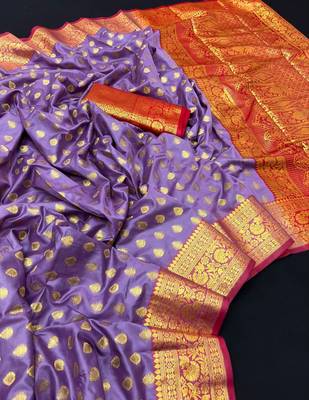 Onion pink soft banarasi silk saree with zari weaving & rich pallu 1