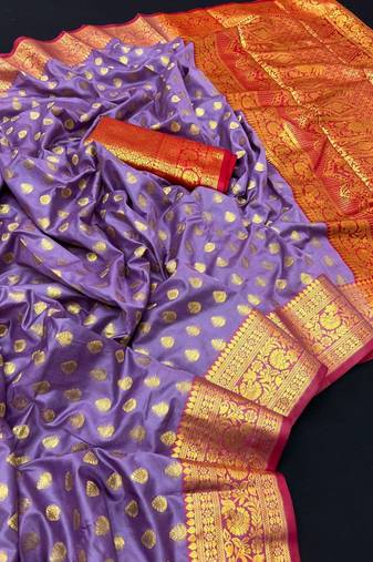 Onion pink soft banarasi silk saree with zari weaving & rich pallu