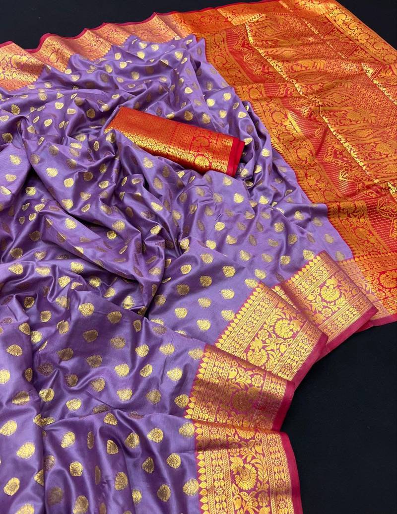 Onion pink soft banarasi silk saree with zari weaving & rich pallu