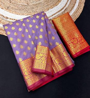 Onion pink soft banarasi silk saree with zari weaving & rich pallu 3