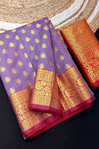 Onion pink soft banarasi silk saree with zari weaving & rich pallu