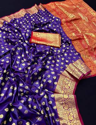 Purple soft banarasi silk saree with zari weaving & rich pallu 1