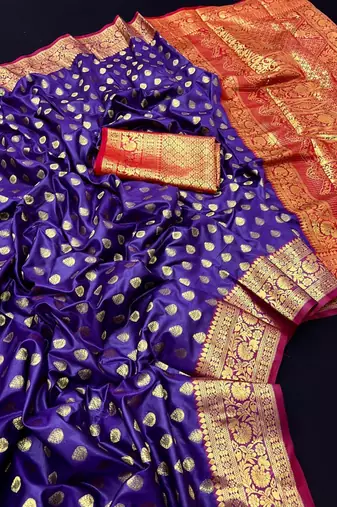 Purple soft banarasi silk saree with zari weaving & rich pallu