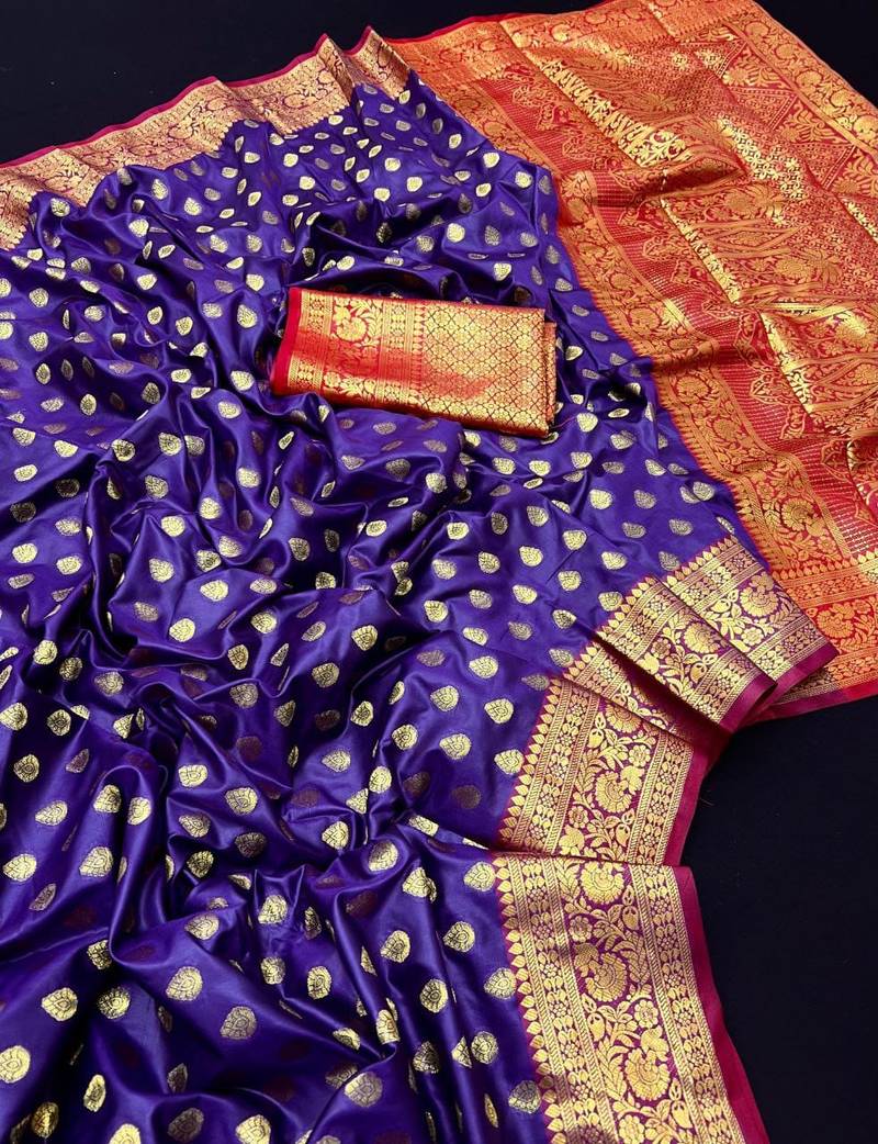 Purple soft banarasi silk saree with zari weaving & rich pallu