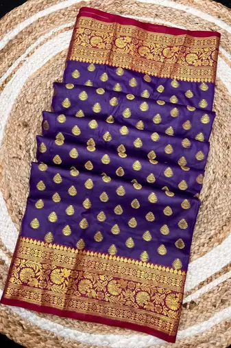 Purple soft banarasi silk saree with zari weaving & rich pallu