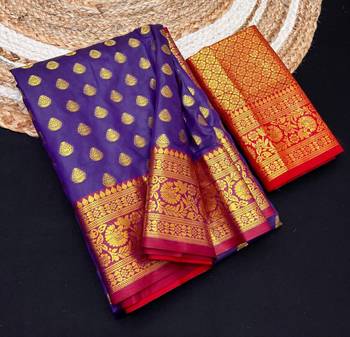 Purple soft banarasi silk saree with zari weaving & rich pallu 3