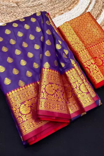 Purple soft banarasi silk saree with zari weaving & rich pallu
