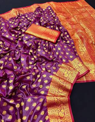 Dark onion pink soft banarasi silk saree with zari weaving & rich pallu 1