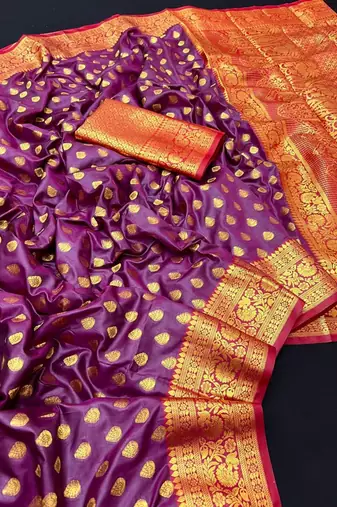 Dark onion pink soft banarasi silk saree with zari weaving & rich pallu