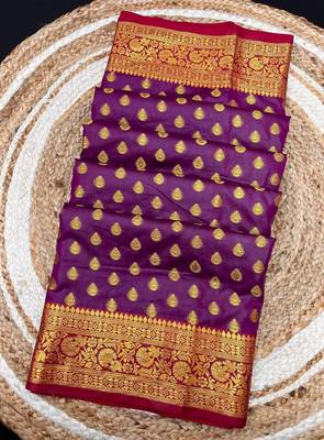 Dark onion pink soft banarasi silk saree with zari weaving & rich pallu 2