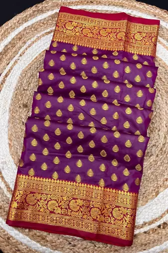 Dark onion pink soft banarasi silk saree with zari weaving & rich pallu