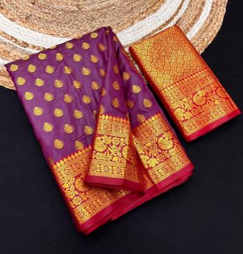 Dark onion pink soft banarasi silk saree with zari weaving & rich pallu 3